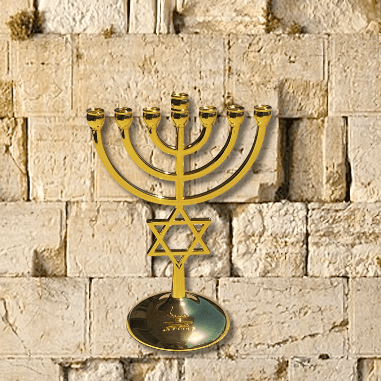 7-Branch Gold-Plated Menorah with Star of David photo 5