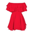 thumbnail image 4 of Summer Saving Wycnly Womens Dresses Beach Party Fashion Empire Waist Ruffle Layer Hem off Shoulder Dresses Summer Solid V-Neck Short Sleeve Formal Mini Dress Red s, 4 of 5