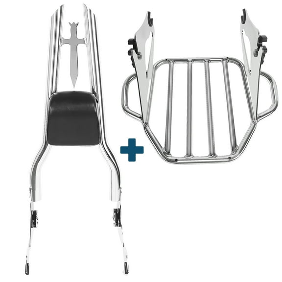 Fjpacemt Chrome Sissy Bar Backrest Luggage Rack for Motorcycle Harley Road King Street Glide 2009-24