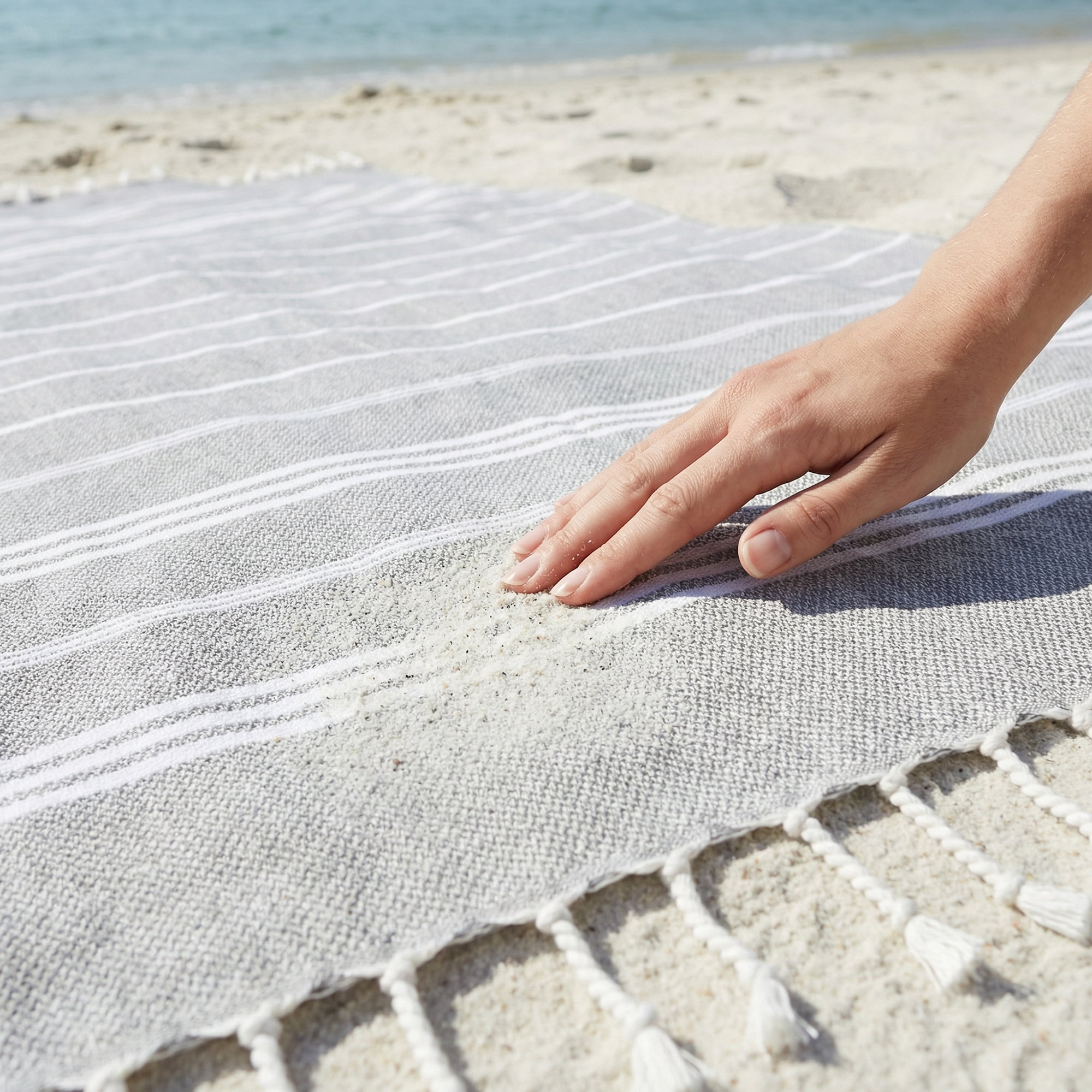 Unique Bargains Stripe Turkish Sand Free Towel 2 Pack Grey/Pink 71"x35"