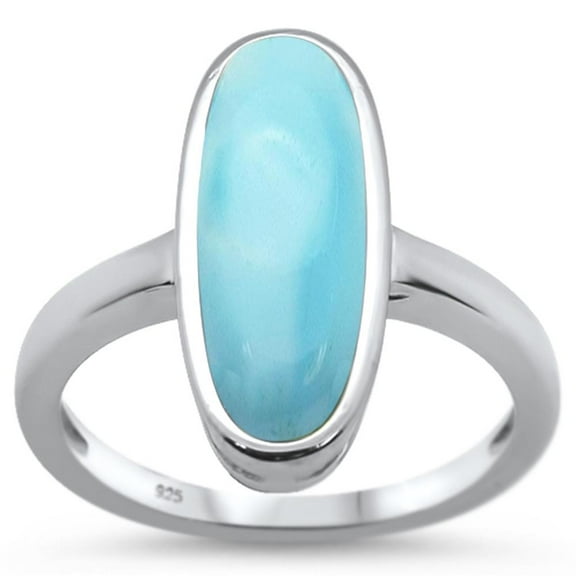 Long Oval Natural Larimar Simple Ring Sterling Silver Size 8