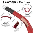 thumbnail image 2 of 2 AWG Battery Cable with Battery Terminals, Pure Copper Wire, Automotive, Solar Power Inverter, Welding, Golf Cart, Lawn Mower, Motorcycle (Red Wire, 12 FT (144 in), 1/4" Lugs on Both Ends, 1pc), 2 of 6