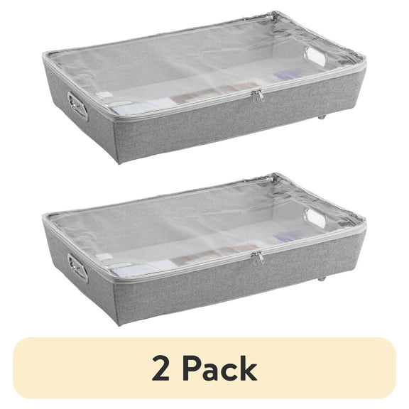 (2 pack) Better Homes & Gardens Under the Bed Rolling Storage Organizer Bin with Zipper for Sorting Shoes and Clothing, Gray
