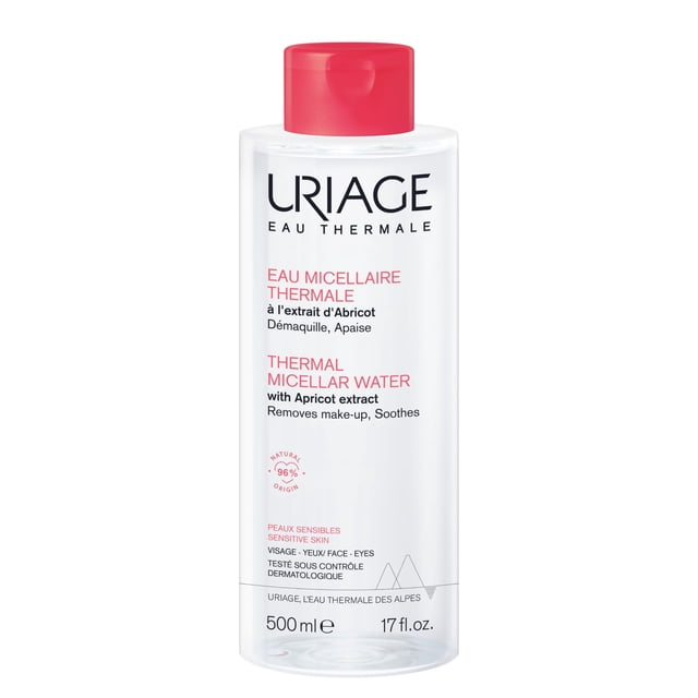 Uriage Agua Micelar termal pieles Sensibles 500 ml – limpieza suave para piel sensible – desmaquilla, calma e hidrata con agua termal y extracto de chabacano