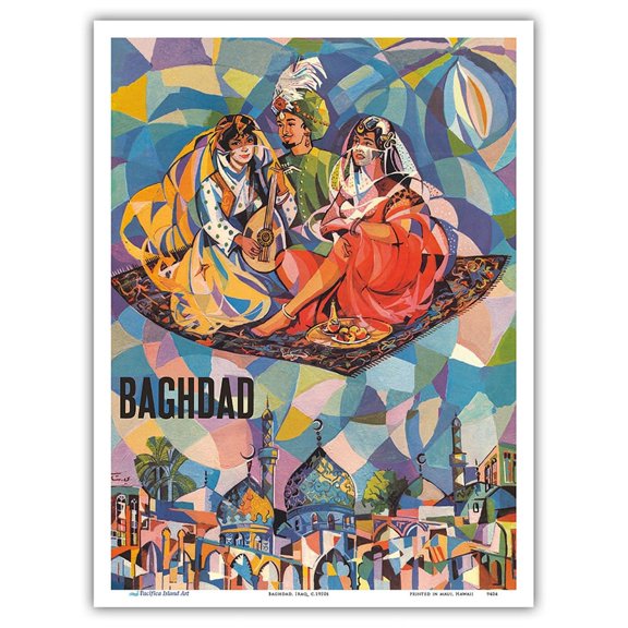 Fly to Baghdad Iraq - Magical Flying Carpet - Vintage Travel Poster c.1950s - Master Art Print (Unframed) 9in x 12in