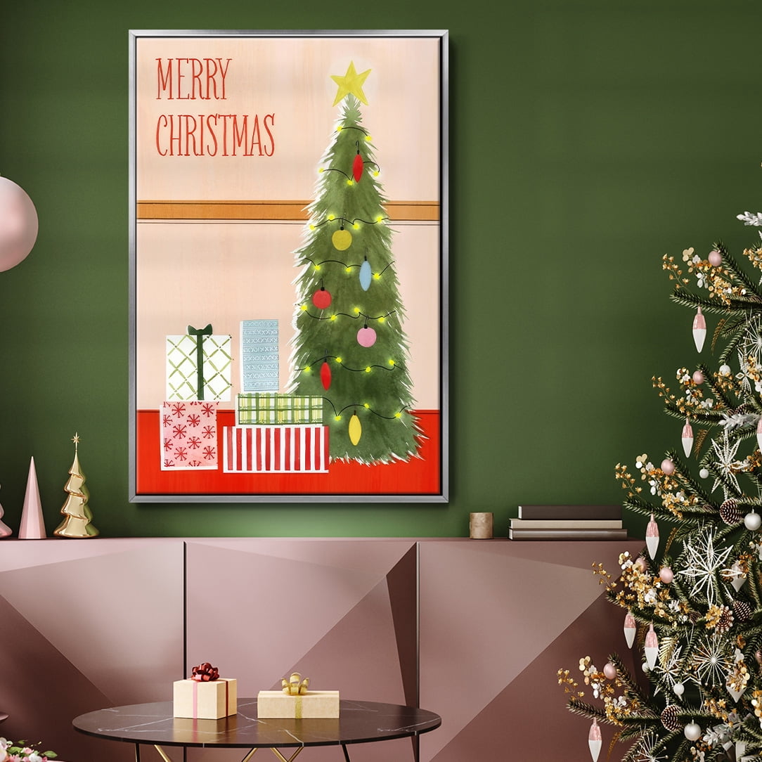 Christmas Stockings Collection B - Framed Gallery Wrapped Holiday Canvas - 25 x 37 - Silver Frame