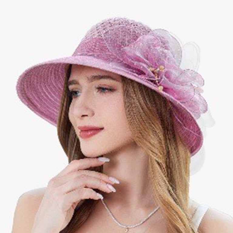 Elegant Purple Floral Wide-Brim Women’s Hat Women Sun Hat Wide Brim Floral Elegant Summer Hat Lady  main image 2