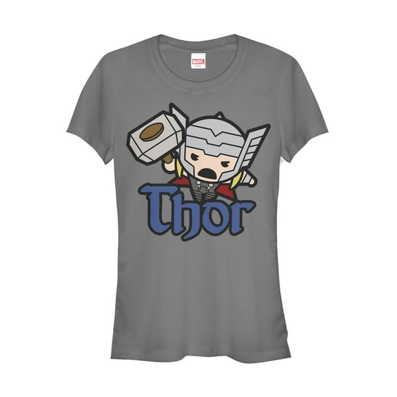 Junior's Marvel Cartoon Kawaii Thor Graphic Tee Charcoal Large