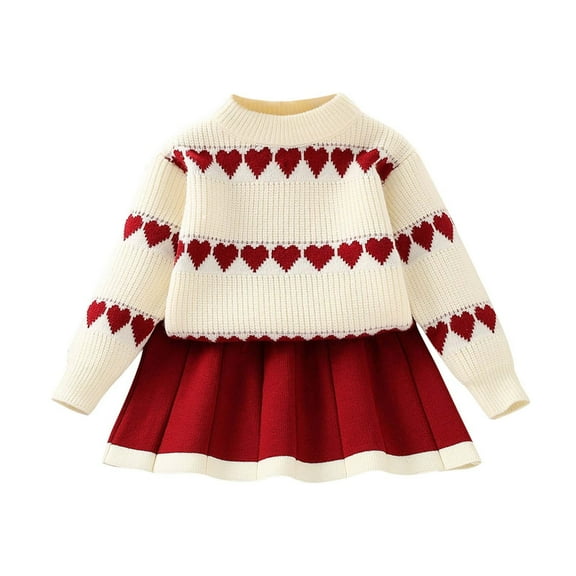 HAiming Toddler Girls Clothes Long Sleeve Pullover Knit Sweater and Skirt 2 Piece Outfits Kids Clothing Set Party Dress