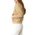 thumbnail image 4 of MODA NOVA Juniors Stand Collar Zip Up Raglan Sleeves Bomber Quilted Jacket Khaki M, 4 of 5