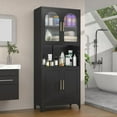 thumbnail image 2 of Metal Kitchen Pantry Storage Cabinet，75" Tall Storage Cabinets with 4 Doors and Adjustable Shelves ，Black Hutch Cabinet with Microwave Stand,Large Kitchen Cupboard for Dining Room, 2 of 7