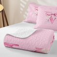 thumbnail image 4 of Manfei Pink Watercolor Letter V Bow Quilt Full, Cute Princess Style Full Bedspread Sets for Girls Women, 4 of 7