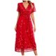 thumbnail image 2 of Puntoco Vestido De Manga Corta Con Cuello En V, Vestido De Malla De Seda Brillante Bordado Con Cuello En V Para Mujer Rojo M, 2 of 8