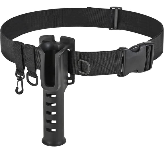 Wading Belt with Rod Holder, Adjustable Wader Waist Belt for Fly, Surf Casting & Spinning Poles, Durable Tackle Accessory, Black