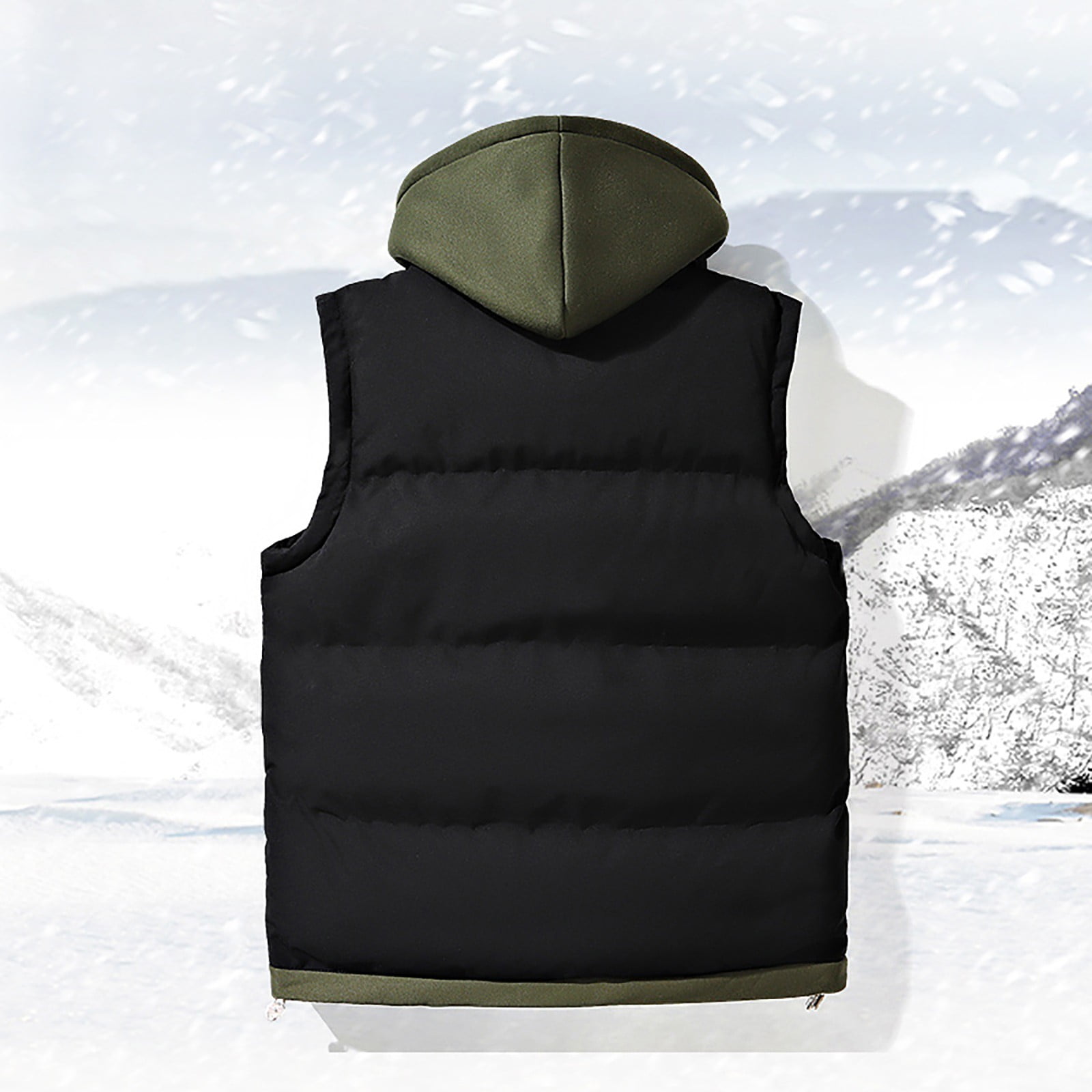 dzxyzu Men's Vest Lined Puffer Hooded Vest Outdoor Quilted Winter Vest Drawstring Waistcoat Sleeveless Hooded Cargo Jacket Padded Vest Sports Waistcoat Coat for Travel Hiking Running - Black