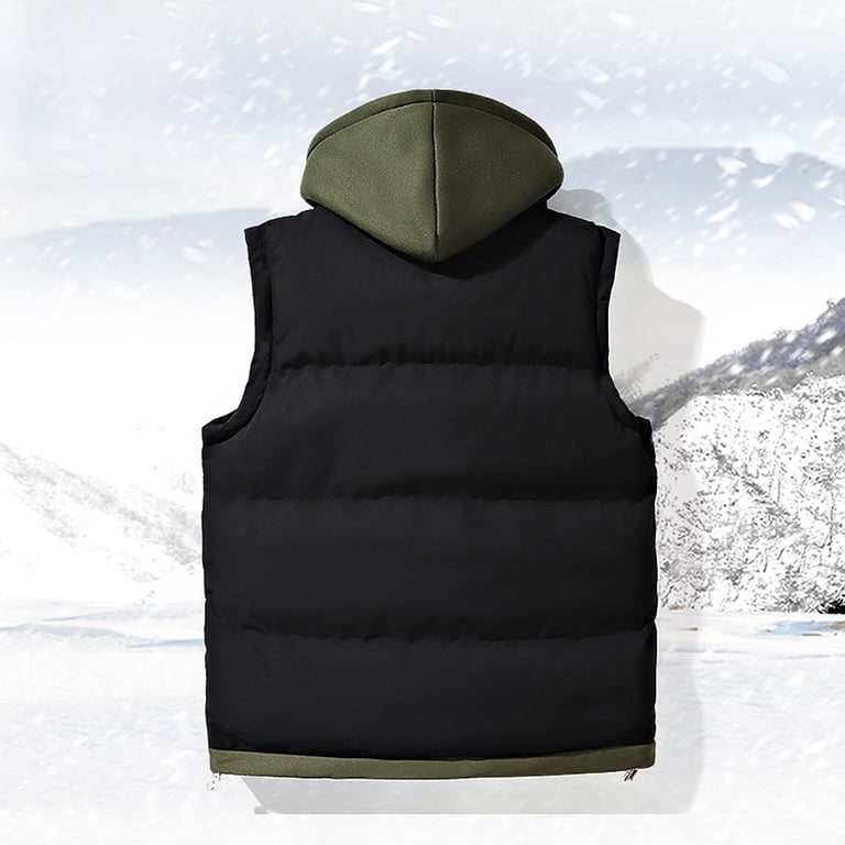 dzxyzu Men's Vest Lined Puffer Hooded Vest Outdoor Quilted Winter