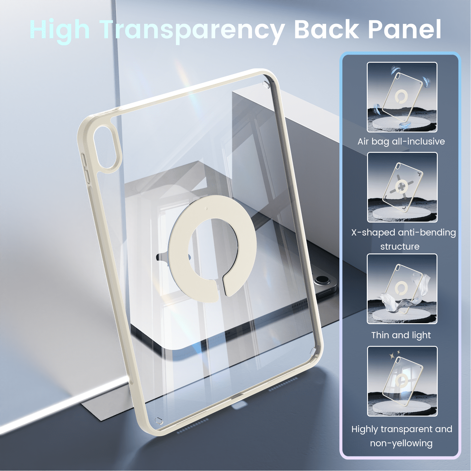 KVTVOU Case for iPad (A16) 11th Generation 11 Inch 2025, iPad 10th Generation 10.9 inch 2022 with Pencil Holder, Auto Wake-Sleep,Clear Acrylic Back Shell, Magnetic attraction increases,White