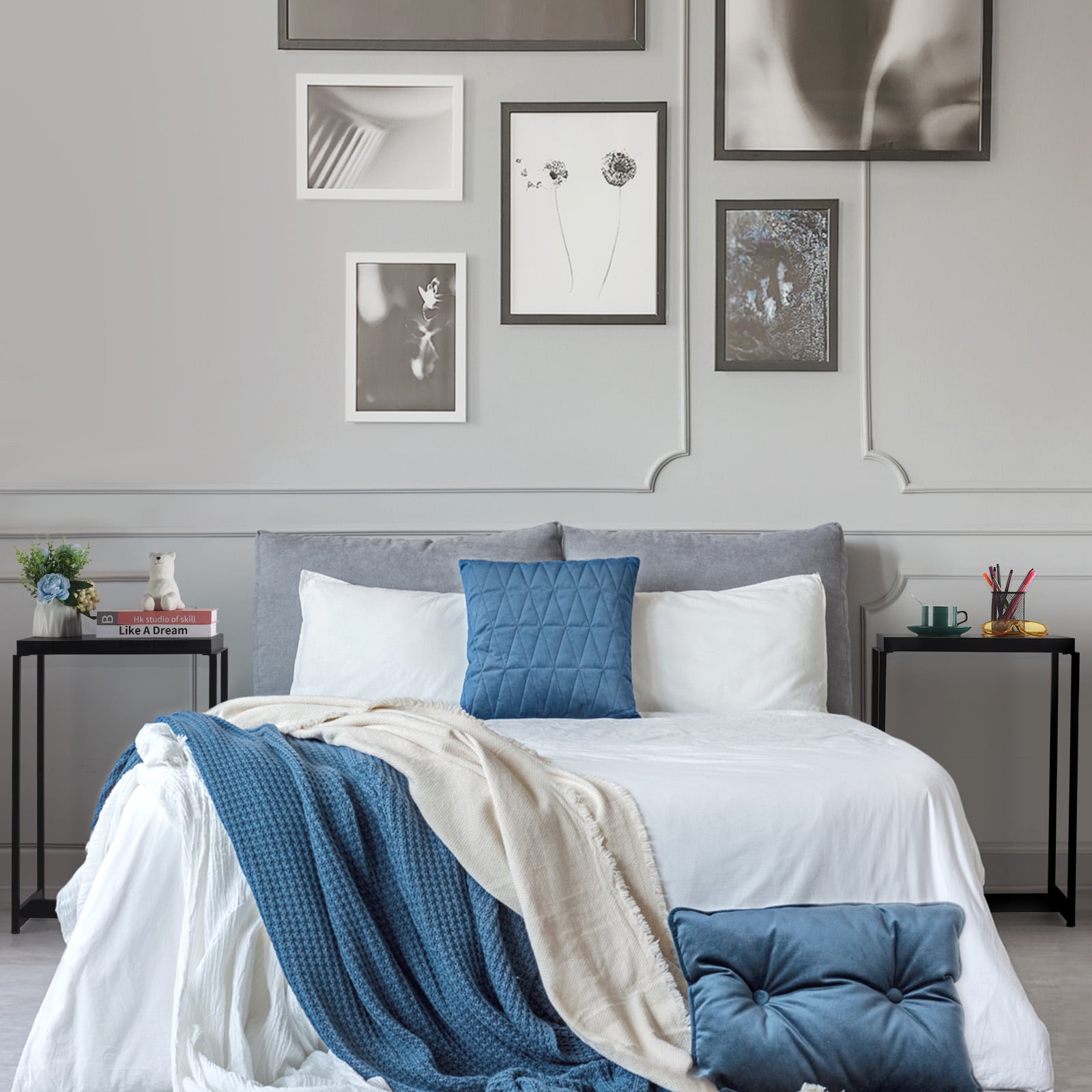 Oumilen Black Modern Bedroom Nightstands Set of 2 - Narrow Side Tables