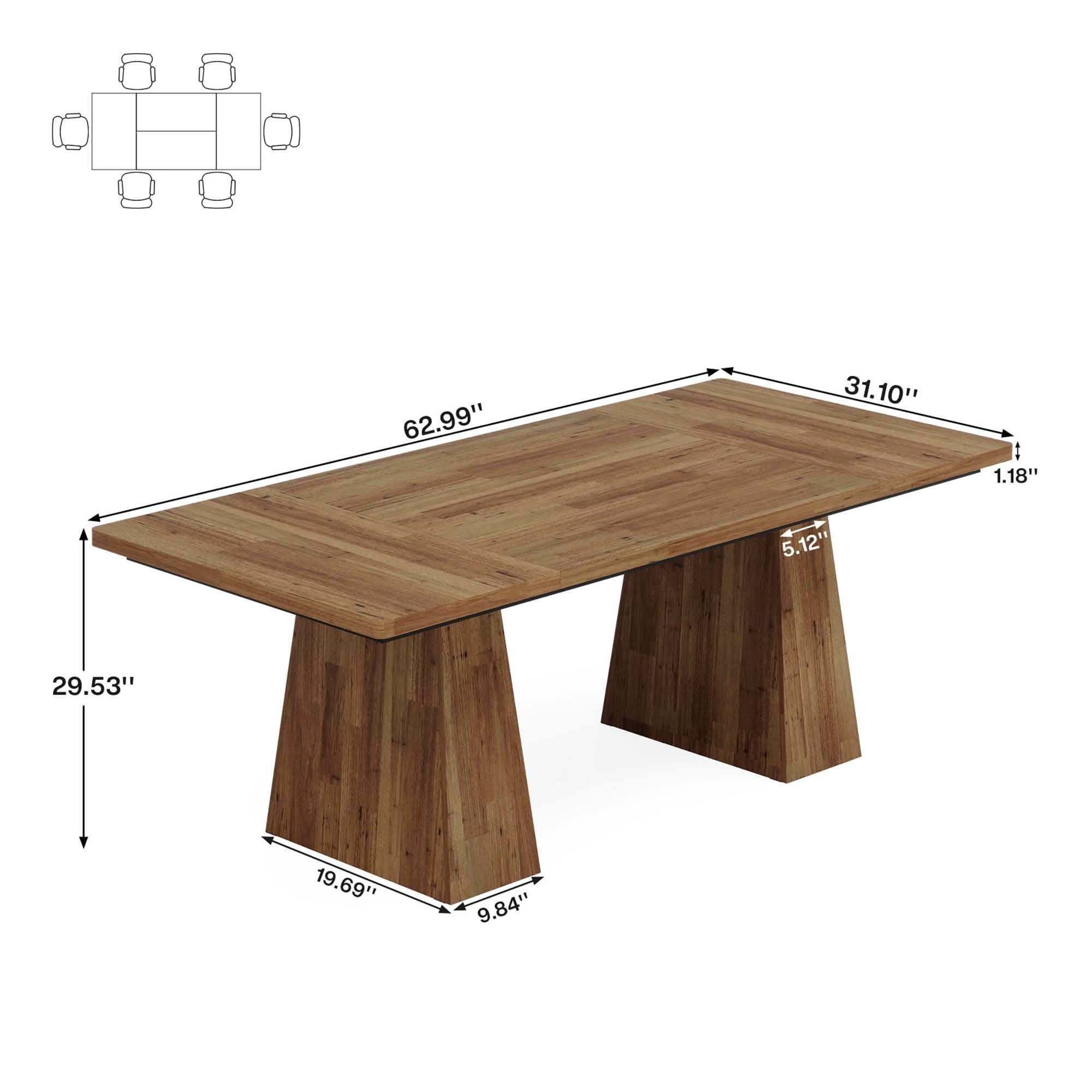 MAYEERTY 63 Inch Farmhouse Dining Table, Rectangular Wood Kitchen Table for 6 People with Tapered Legs