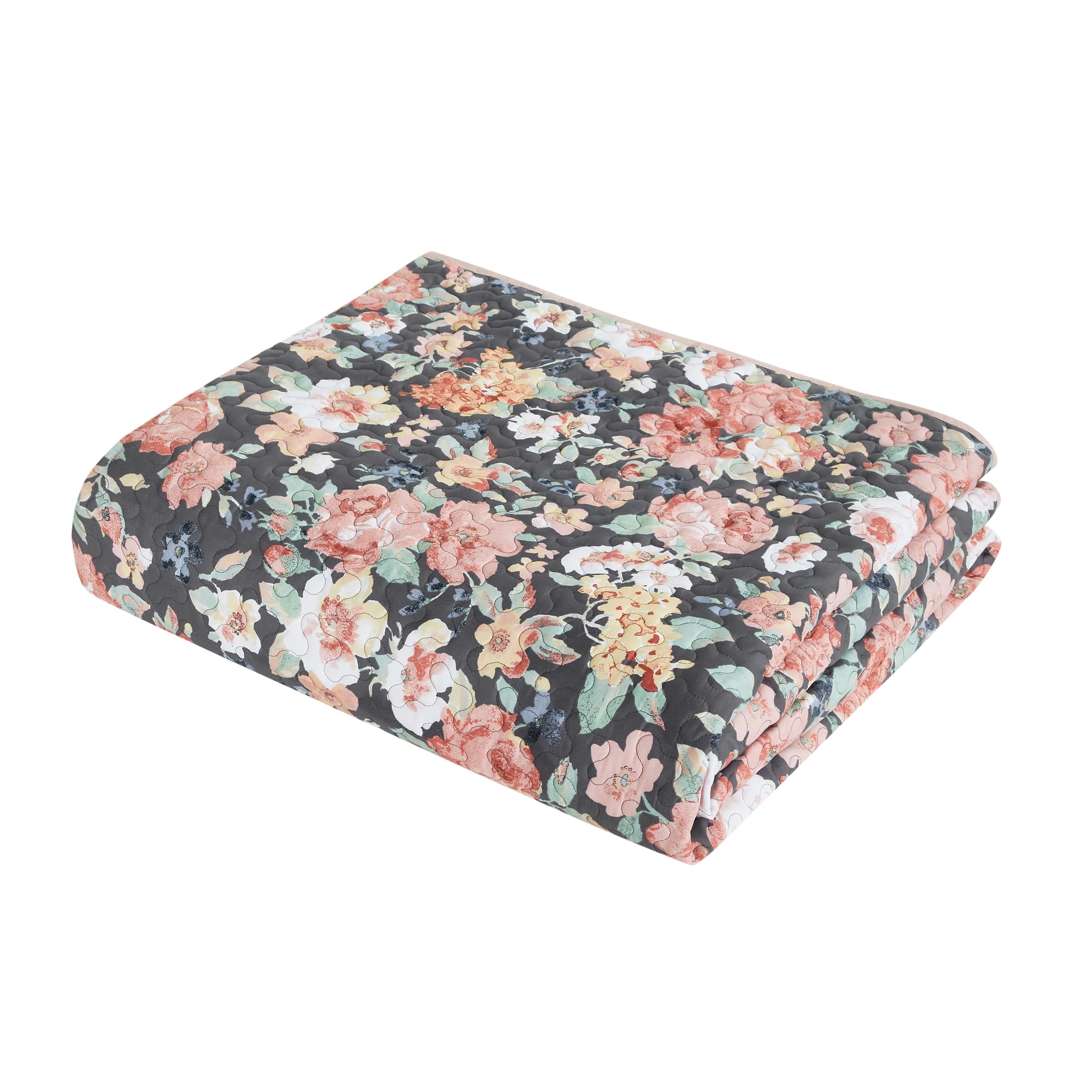 Mainstays All in One Lightweight Quilt Set and Sheet Set -7 Piece, Queen, Gray Floral