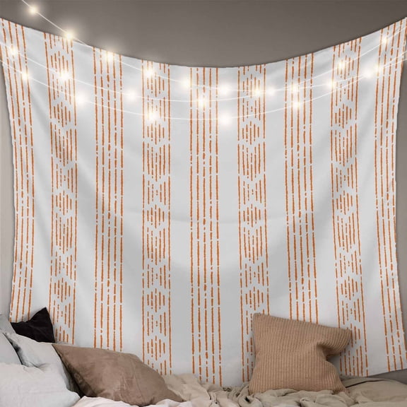 Orange Stripe Tapestry for Bedroom Wall Hanging Tapestry, Modern Abstract Art Vertical Stripes Beige Ceiling Backdrop Tapestries Poster Blanket Wall Decor for Teens Room Living Room Dorm 39" x 59"