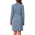 thumbnail image 3 of INSPIRE CHIC Women's Robe Ribbed Knit Knee Length Robes Stretchy Short Sleepwear Bathrobe with Pockets L Blue, 3 of 5