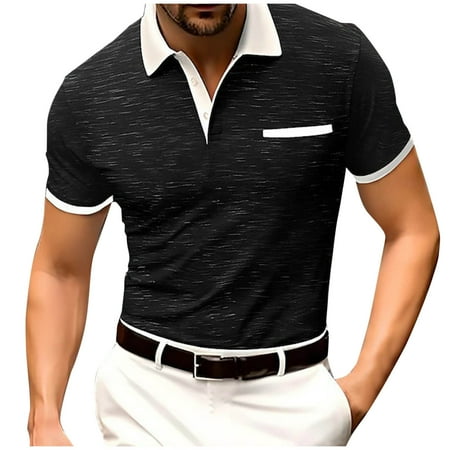 Mens Shirts Under $10 Collared Shirts for Men Casual Short Sleeve Button Down Tshirt Classic Golf Tees Basic Slimming Shirt Black XL