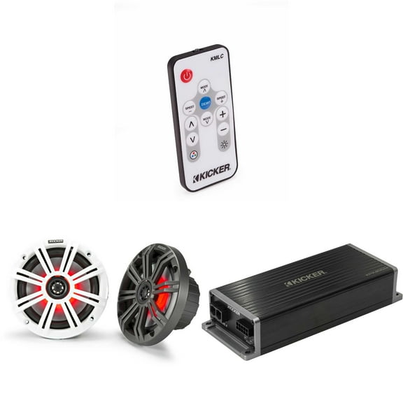 Kicker Marine KPX300.4 Powersports Amp & 6.5" Marine LED Speakers ( Includes LED Remote)