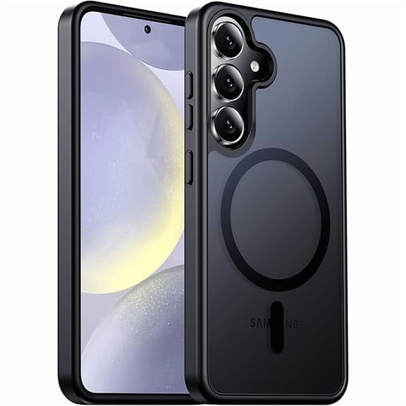 Designed for Magnetic Samsung Galaxy S24 Case,[Compatible with MagSafe] [Military Grade Drop Protection] Slim Translucent Matte Shockproof with Anti-Fingerprint Phone Case-Black