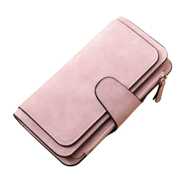 Monedero para mujer, cartera larga con 3 pliegues, tarjetero con cremallera, monedero de piel sintética, bolso de mano, rosa seitruly AP000899-03