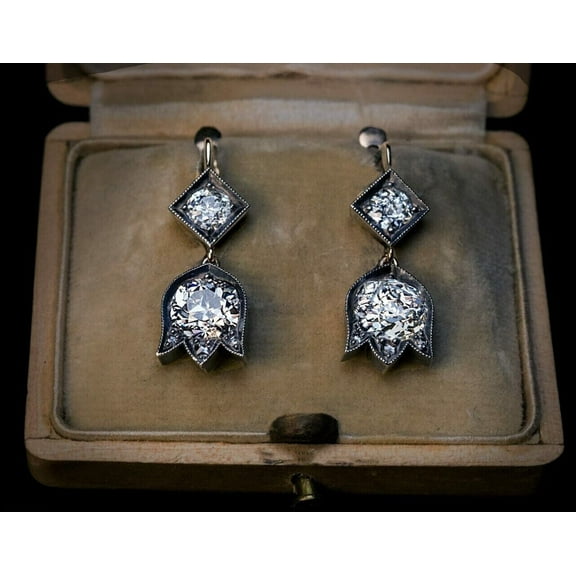 Gaspara Vintage Art Deco Earrings 14K Rose Gold Plated Round Moissanite Diamonds for Women's