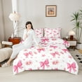 thumbnail image 4 of Castle Fairy Pink Ribbon Bow Girl 3 Pieces Queen Comforter Set,Floral Cherry Blossom Ultra Soft Bedding Sets,Kawaii Flower Sakura Bow Knot Bedding Comforter Set Breathable,Super Cozy Room Decor, 4 of 8