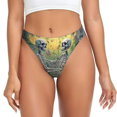 Thongs for Women - Flower Butterfly Skull Couple No Show Seamless Womens Thongs Underwear  Soft Stretch G String Thongs for Women Cuteness Ladies Thong Bikini Panties Briefs