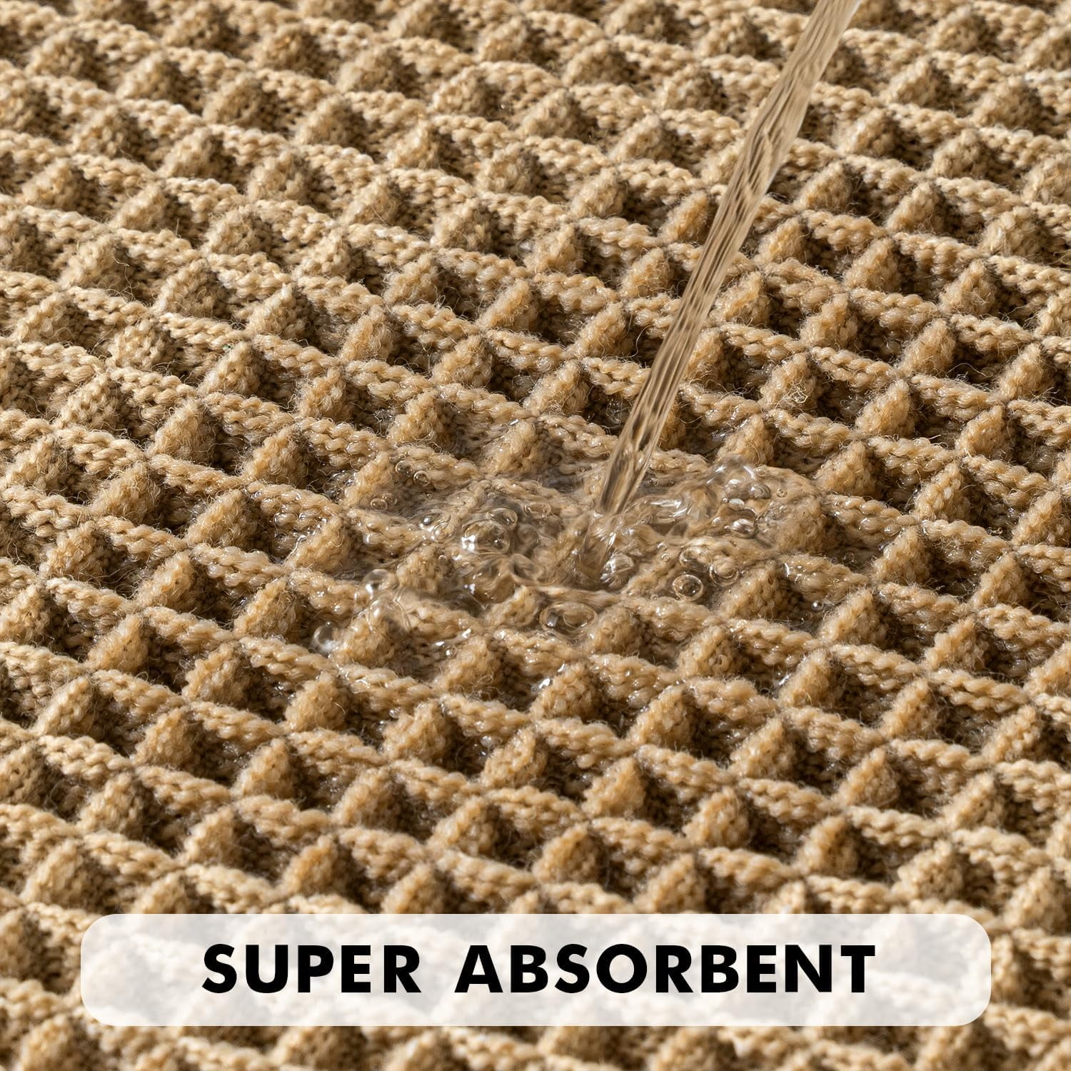 Set of 2 Waffle Bathroom Rugs, Boho Bath Rugs Non Slip Washable, Super Absorbent Bath Mats, Ultra Soft Rubber Backed Shower Mats for Bathroom Floor, Tub and Shower, Brown, 18x30 Inch