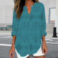 thumbnail image 2 of Outfmvch Button Down Shirts for Women Summer Collared Tops Floral Print Linen Shirts V Neck Embroidered Shirt Linen Tunic Tops for Women Roll Up Short Sleeve Green M, 2 of 4