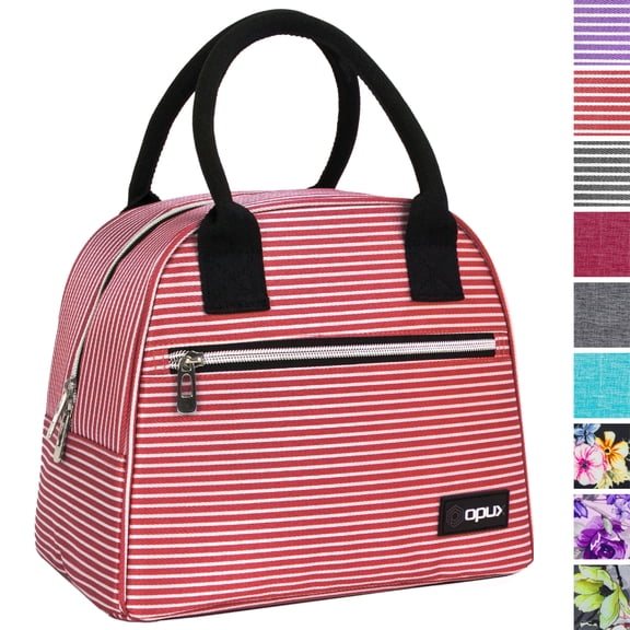 OPUX Premium Lunch Box for Women, Insulated Lunch Bag Tote Girls Kids Teen Adult, Cute Soft Lunch Cooler Container Work School, Reusable Thermal Food Meal Prep Organizer Lunch Pail Travel Beach, Red Stripes