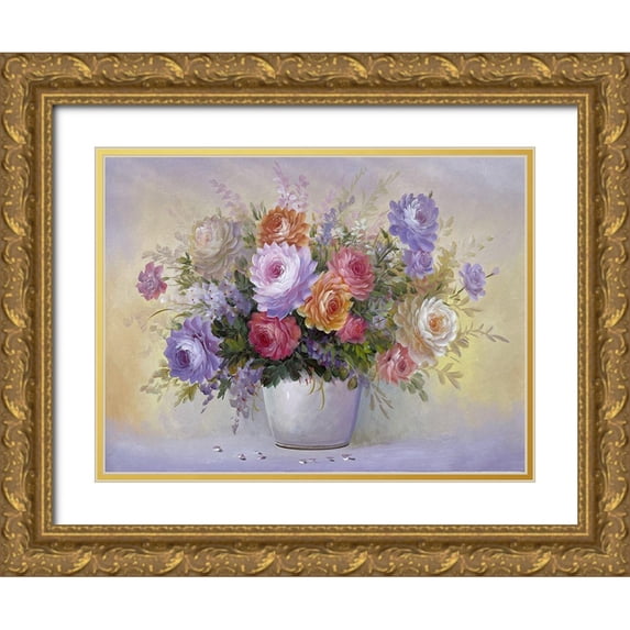Gonzales, Pedro 24x19 Gold Ornate Wood Framed with Double Matting Museum Art Print Titled - Flowers in Purple Colors I