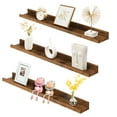 thumbnail image 4 of HOOBRO Set of 3 35.4-Inch Floating Wall Shelves with Raised Edge & Invisible Brackets, Rustic Brown, 4 of 10