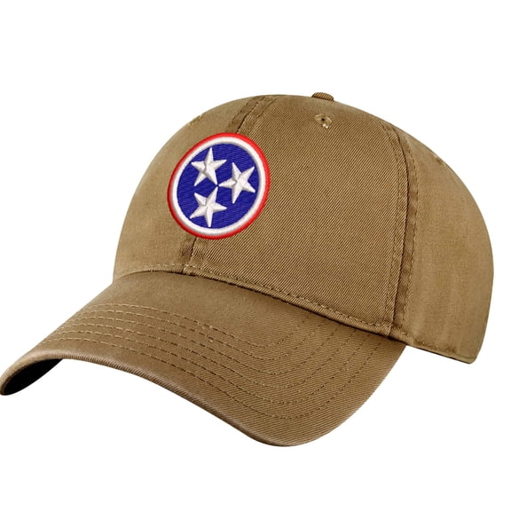 Tennessee Tri-Star Flag Hat - Embroidered Baseball Cap – Volunteer State Hat (CoyoteBrown)