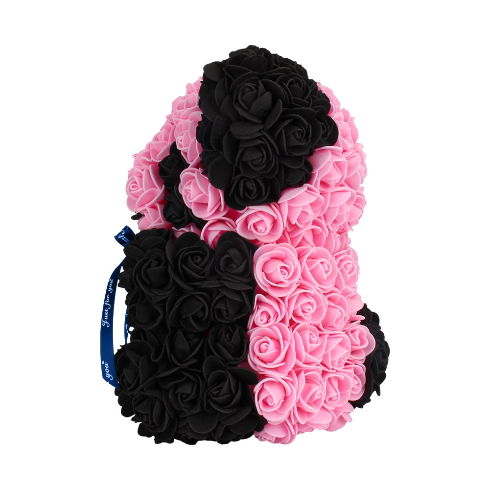 Private Jungle Pink Panda Rose Bear Forever Handmade Artificial Rose Flower Bear Best Gift for Valentines Day,Anniversary,Birthdays,Bridal Showers 10 inch Bear
