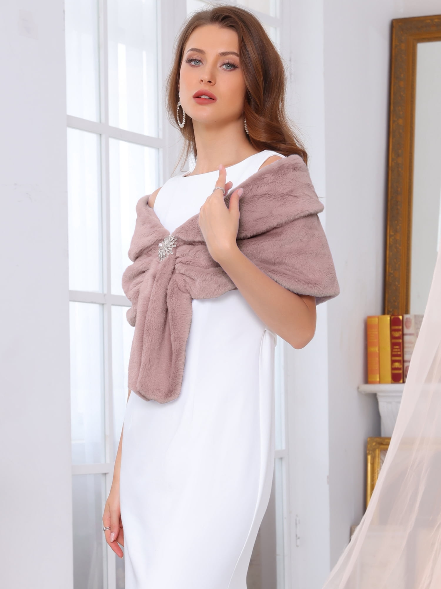 DARING DIVA Women's Elegant Faux Fur Shawl Wrap Cape 2XL Sandalwood red