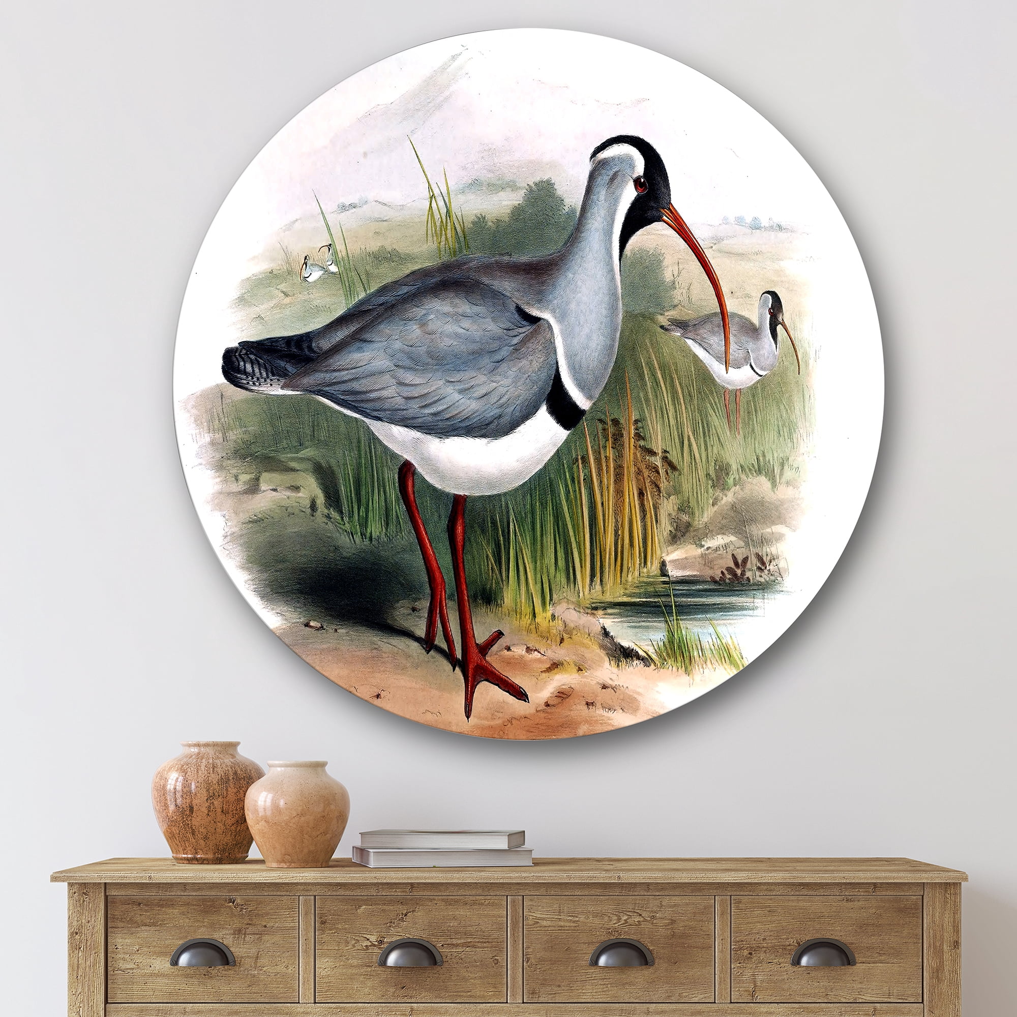 Designart 'Vintage Countryside Birds In Wild' Farmhouse Circle Metal Wall Art 29x29 - Disc of 29