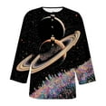 thumbnail image 6 of Uootdi Tie Dye Galaxy Print 3/4 Sleeve Henley Shirts for Women V Neck Stylish Stars Graphic Printted Top Casual Space Aesthetic Tee Pullover Gift, 6 of 7
