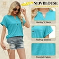 thumbnail image 5 of VDJ Womens Blouses Casual Loose Henley V Neck Tee Comfort Lightweight Solid Tee Shirts Summer Mint Blouse Size L, 5 of 11