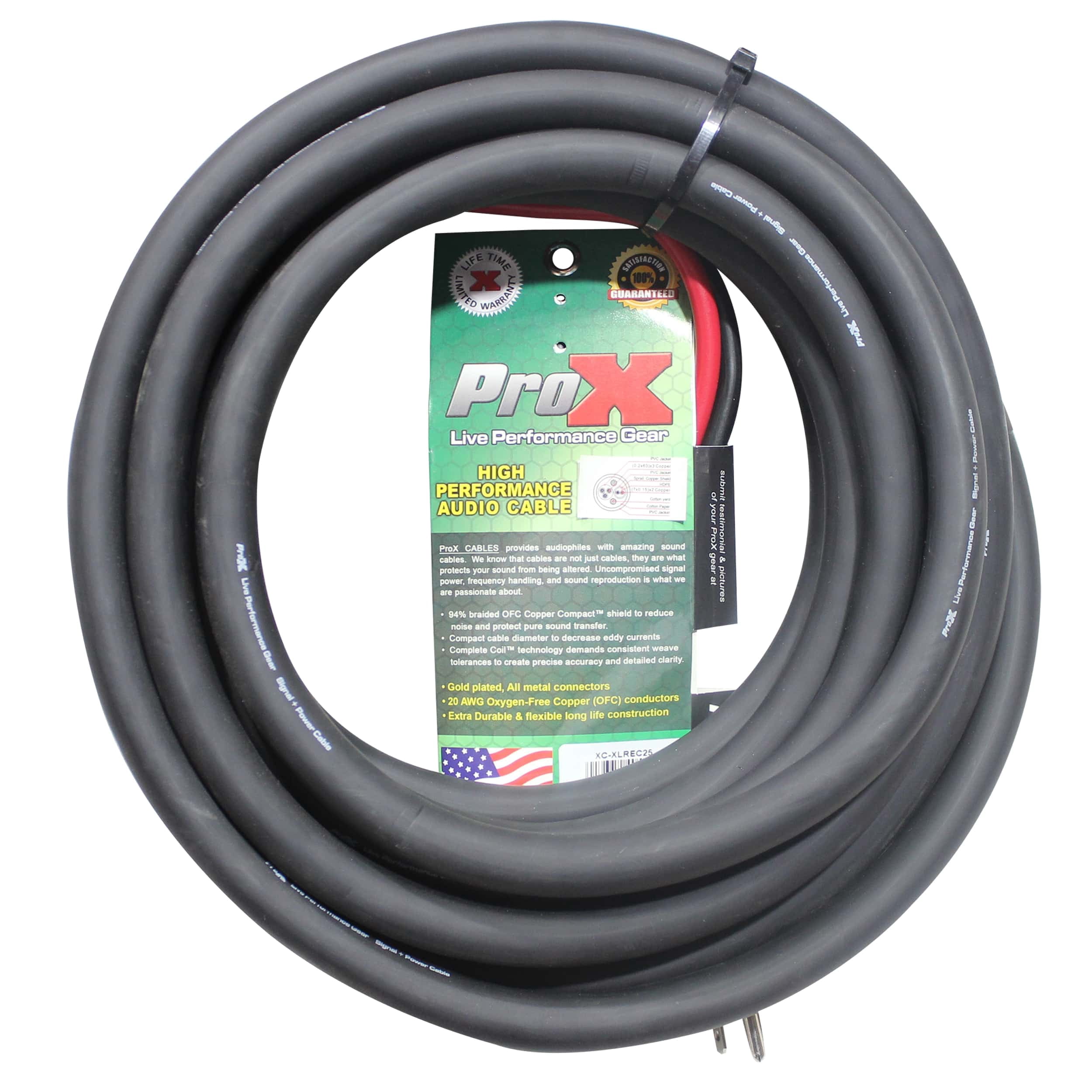 ProX XC-XLREC25 25' IEC Female to NEMA 15P (14AWG) & XLR-M to XLRF (20AWG) Balanced High Performance Audio/Power Cable