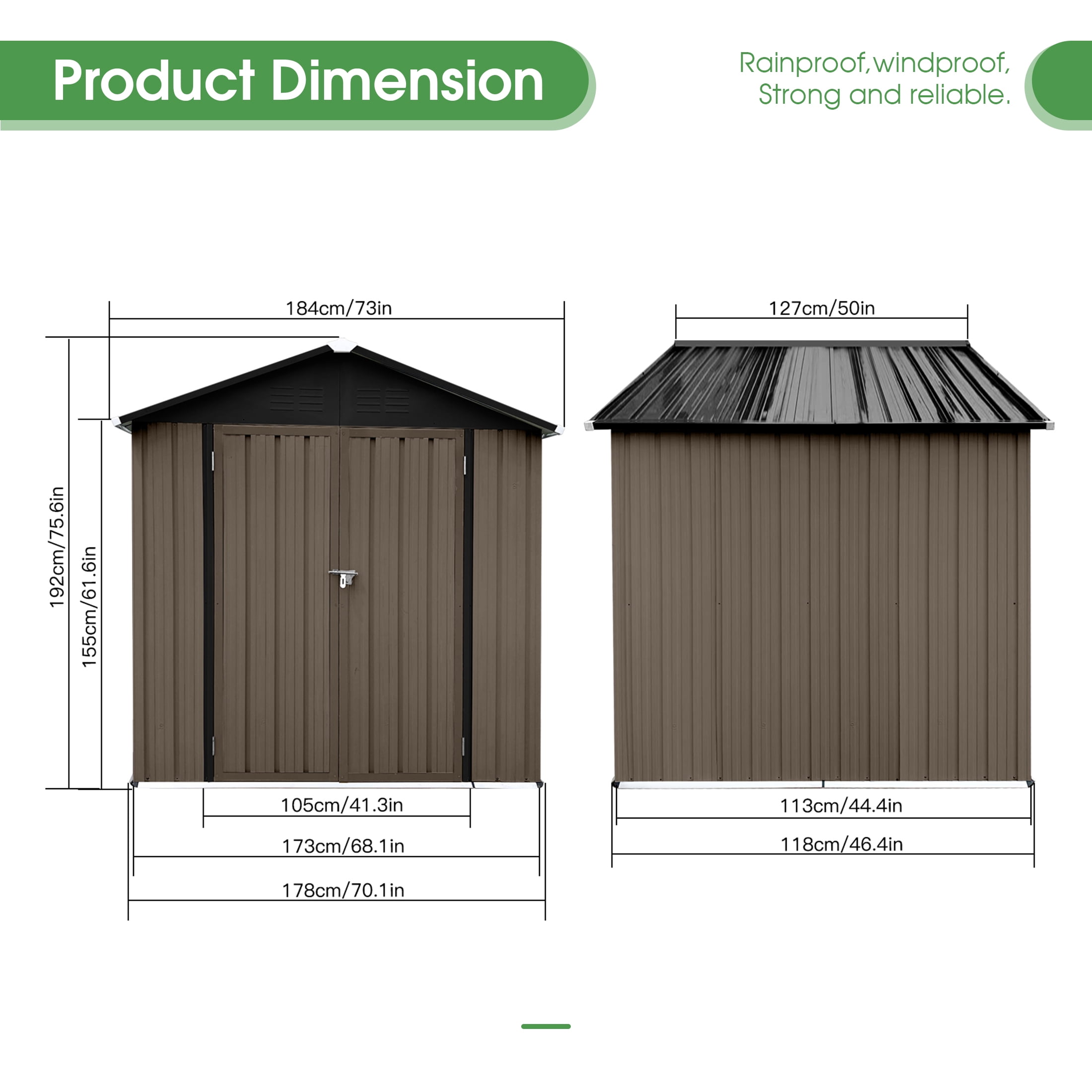 Aukfa 4' x 6' Outdoor Storage Shed, Waterproof Metal Garden Shed with Doors and Sloped Roof for Patio, Backyard, Lawn, Tool Storage, Bike Shed