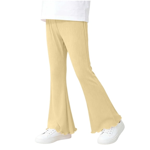 Diufon Girls Flare Leggings High Waist Knitted Stretchy Tight Yoga Pants Elastic Waist Ruffled Hem Trousers