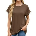 thumbnail image 2 of Dgankt Women's Tops Women's Spring And Summer Solid Color Short Sleeved Round Neck Loose T-shirt Top, 2 of 8