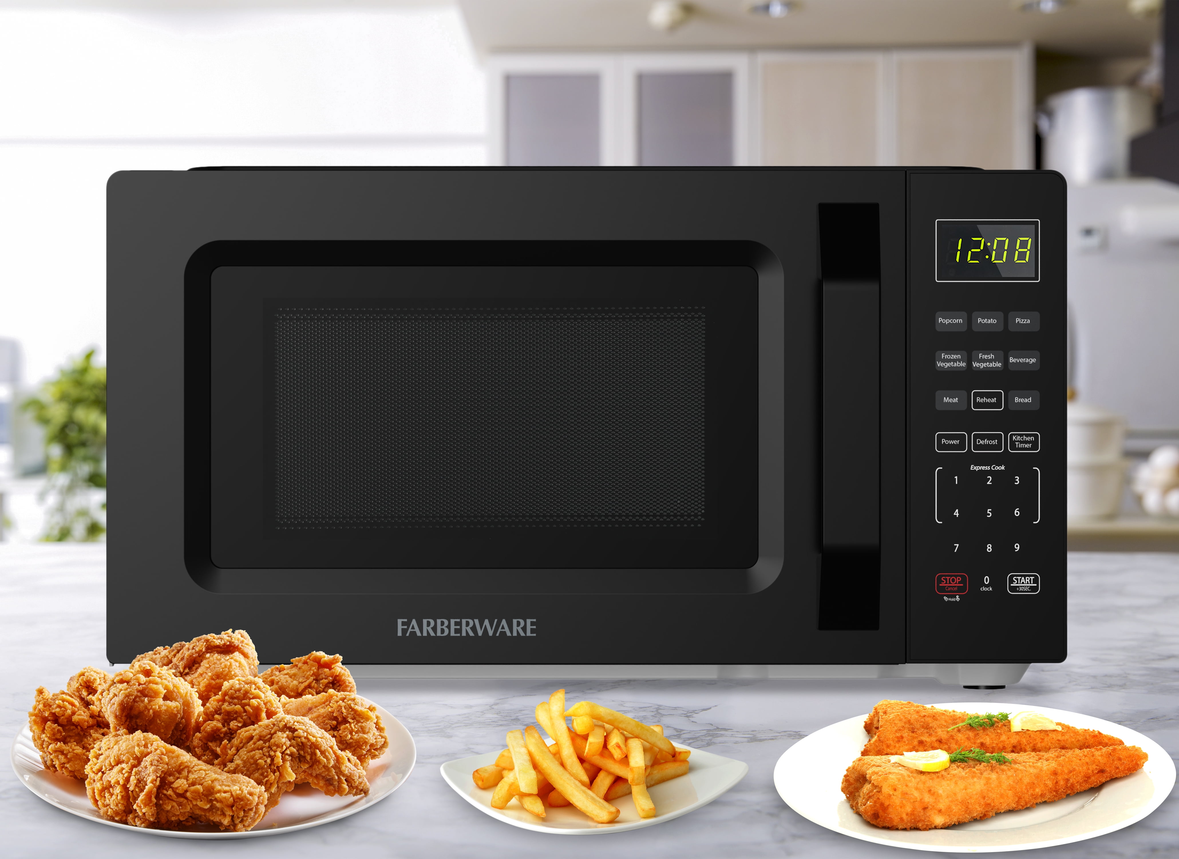 Farberware 1.1 cu ft Microwave Oven,1000W Countertop Microwave Oven with Auto Cook Menu, Black