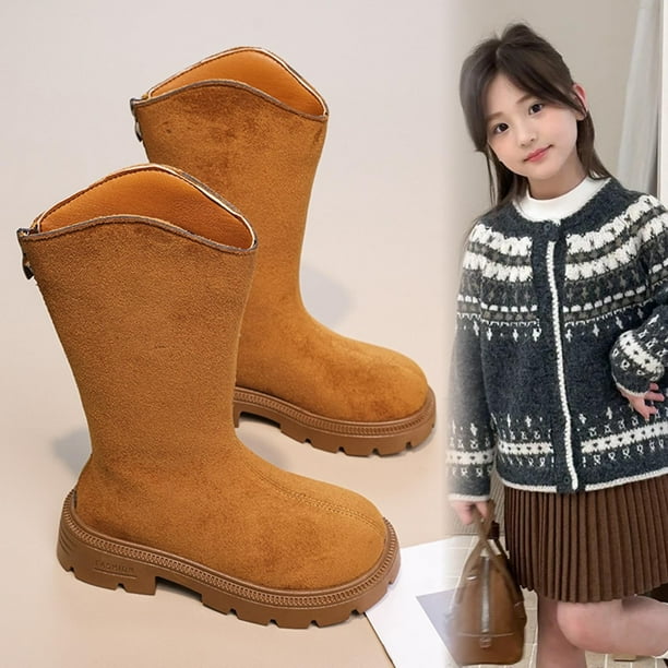 Zapatos De Ante Para Niños Botas altas de invierno para niñas, estilo casual, de media caña, para uso diario, talla 35, color marrón, paquete de 2 unidades Rkxzt